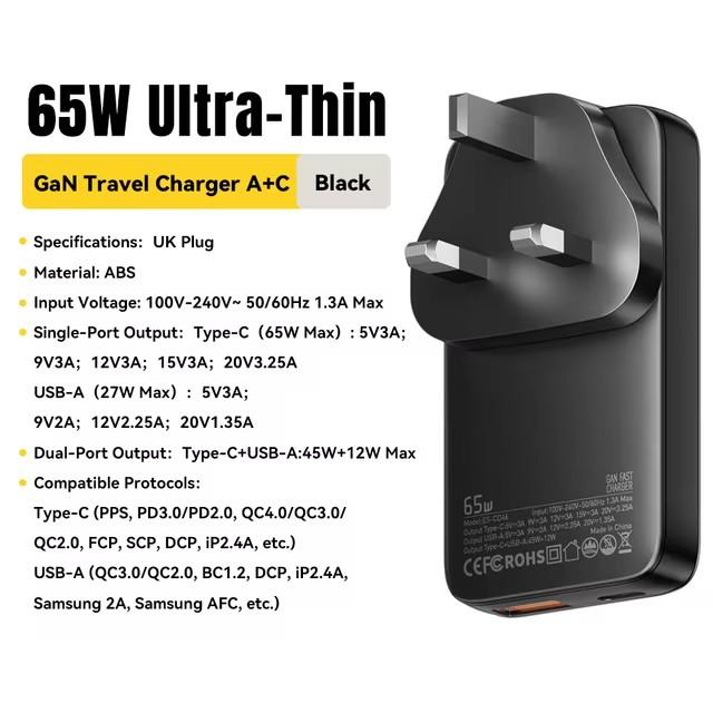 Essager 65W GaN Charger USB Type C Quick Charge 3.0 Fast Charger for iPhone 15 14 Xiaomi Samsung Ipad Macbook Tablet PD Charger