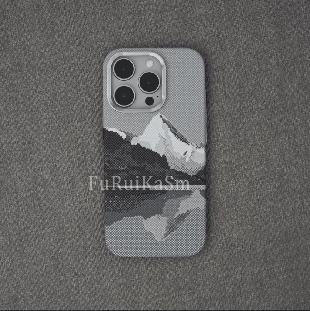 Магнитный чехол Kevlar «Закат и Восход Луны» для iPhone 17 Pro Max - Ударопрочный, Жесткий корпус, Ощущение кожи