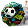 Soccer Ball Artwork Compact Travel Automatic Umbrella Sturdy 8-Rib Shaft Foldable Design All-Season Use Fashion Lovers Wedding Party Gift