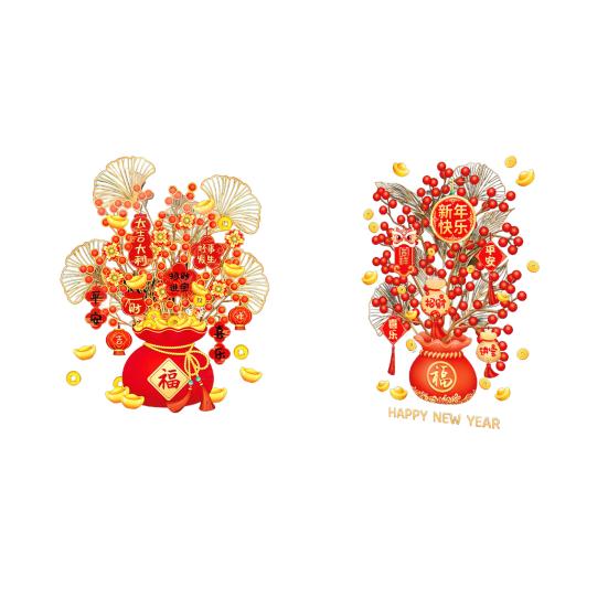 Китайский Новый год Наклейка на окно Денежное дерево Наклейка на стеклянную дверь Неклеящаяся статическая наклейка Наклейки на окна для декора весеннего фестиваля