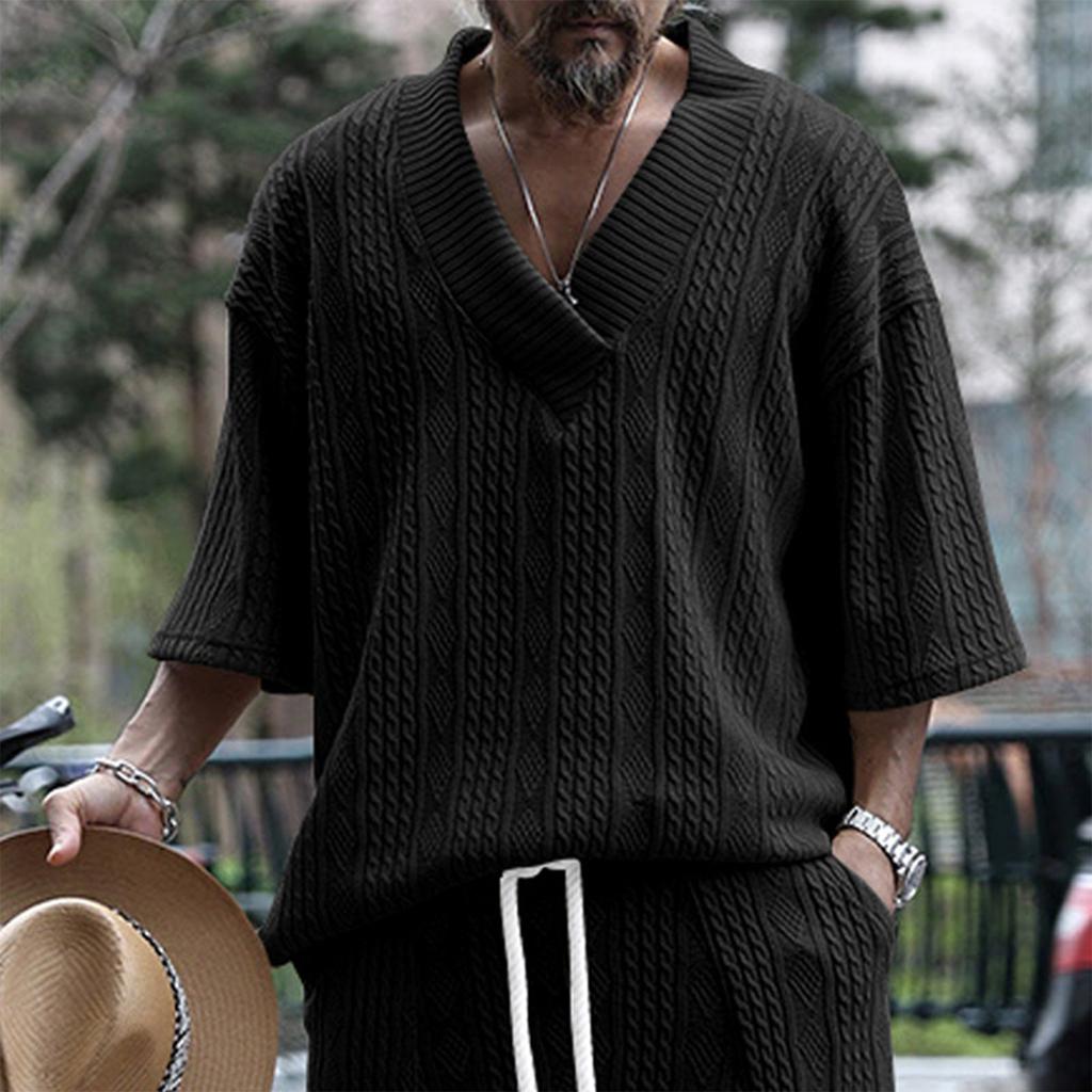 Men'S Large V-Neck Loose Casual Short Sleeved Shirt Sports Top