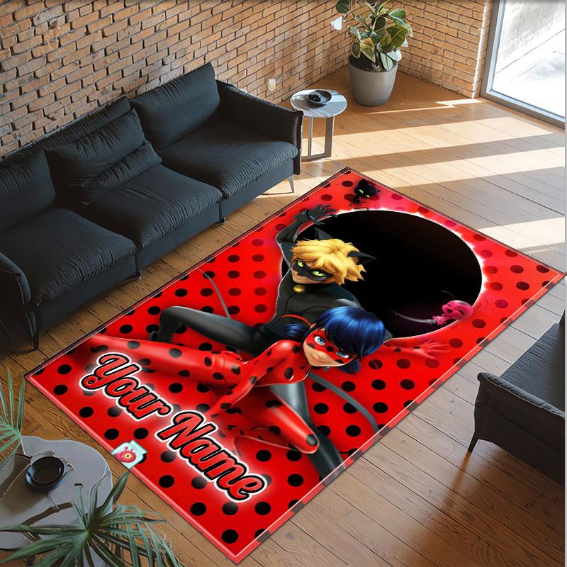 Personalized Crystal Velvet Carpet Custom Name Text,Miraculous Ladybug Anti Slip Area Rug For Home Decoration