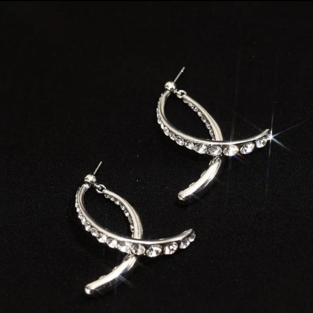 925 Silver Douyin Cross & Diamond Earrings: Front-Back Dynamic Twisted Fairy Design