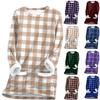 Women's Fashion Plaid Print Round Neck Long Sleeve Plush Winter Warm Pullover Top