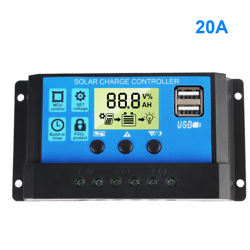Солнечный контроллер с ЖК-дисплеем USB, MPPT, аксессуар, регулятор солнечной батареи, фотоэлектрический регулятор 10 А, 20 А, 30 А, 12 В, 24 В, встроенный таймер