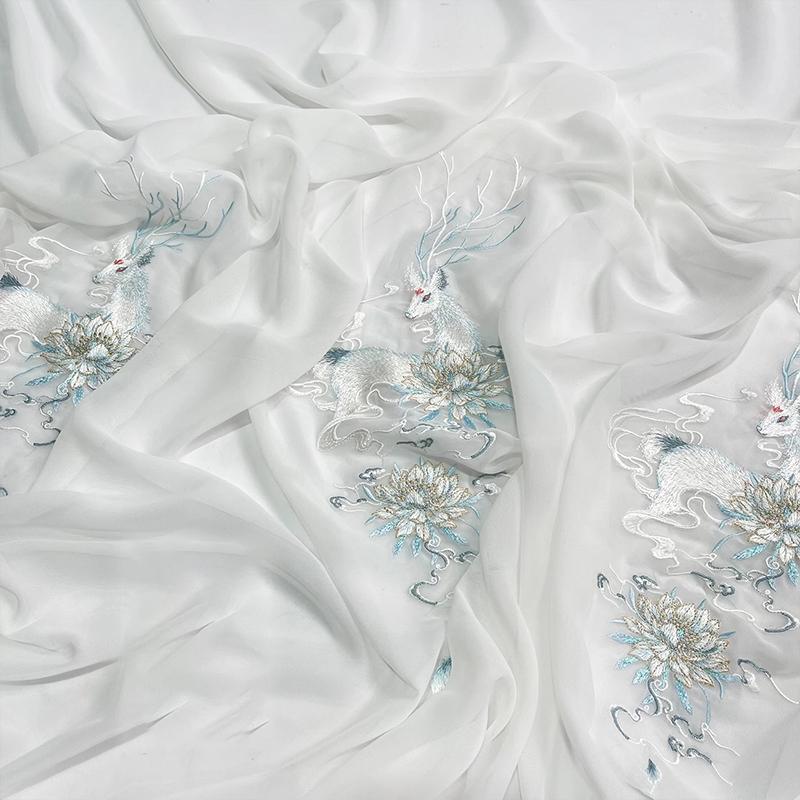 Китайский стиль Дизайнерская ткань Антикварная ханьфу органза Эпифиллум Тяжелая промышленность Вышитая ткань для лошади лицо плиссированная юбка