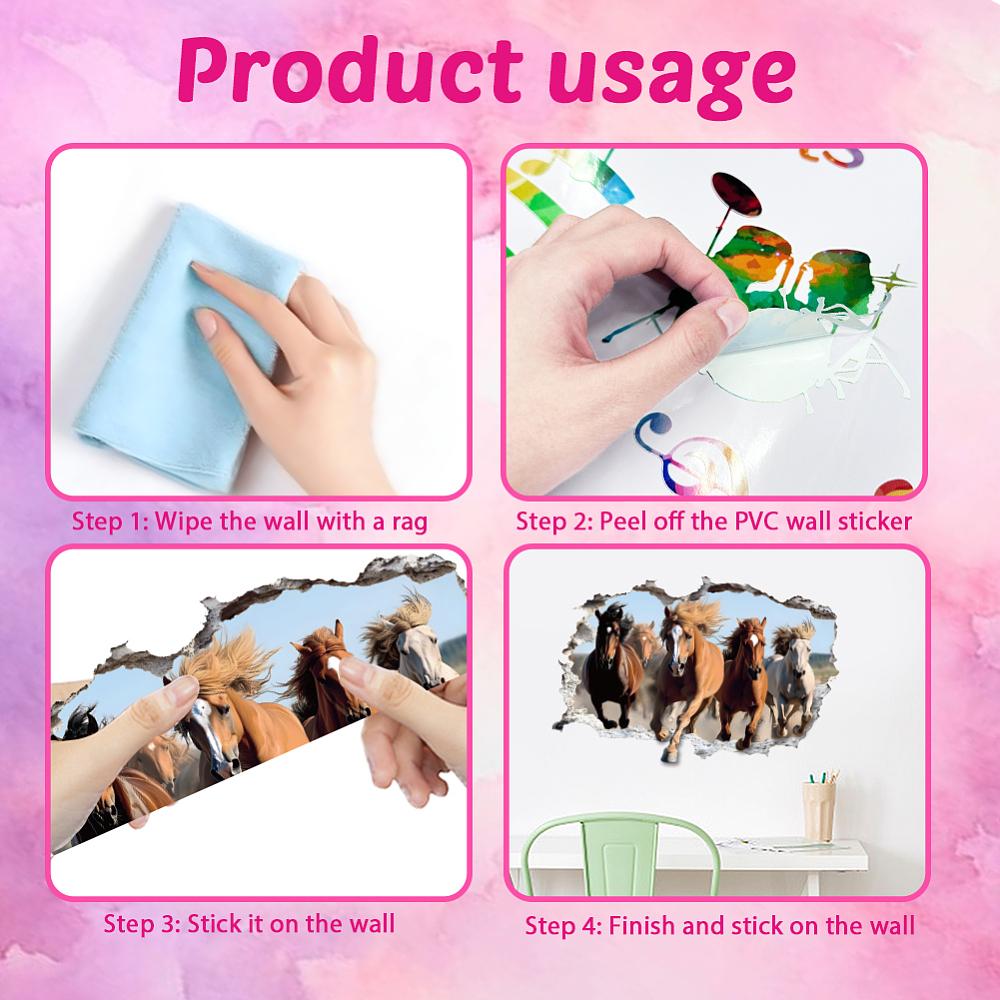 1set PVC Wall Stickers Wall Decoration Horse 300x900mm 2pcs/set