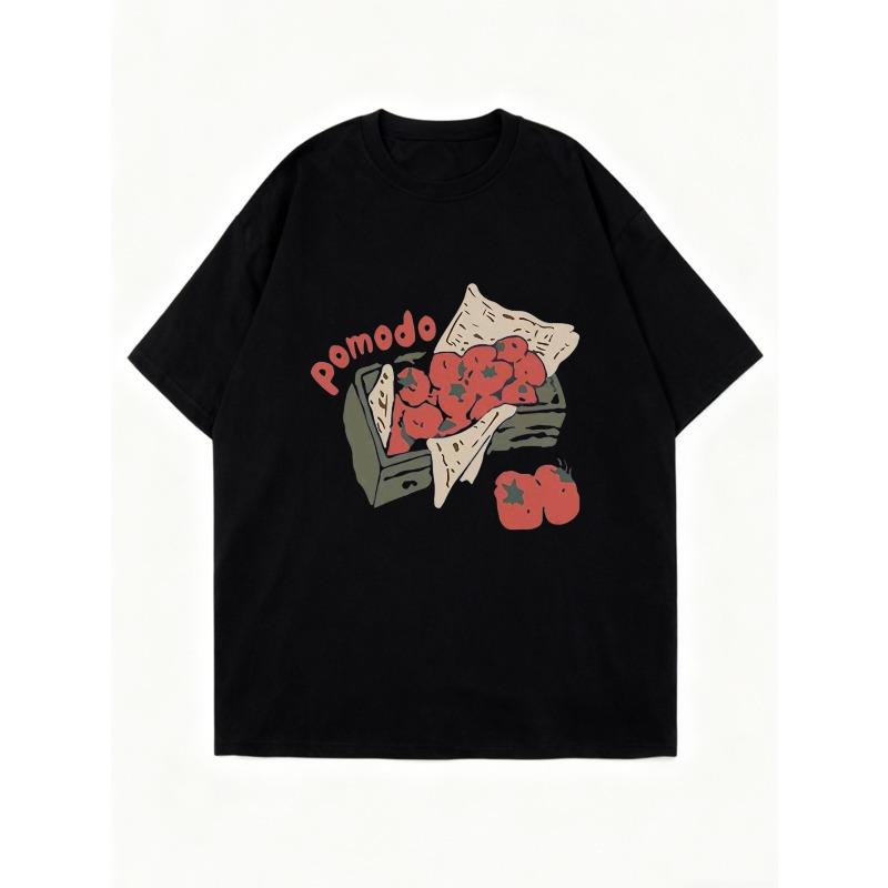 Футболка оверсайз черная с принтом помидора Помодоро и текстом, повседневная одежда для женщин, летний наряд, уличная мода, трендовый топ