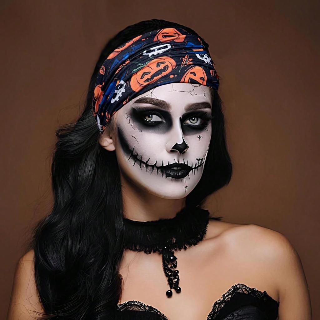 Женские широкие праздничные повязки на голову с тыквой и летучей мышью, фестивальный подарок, аксессуары для волос, тыква, роза, бохо, полиэстер, модный всесезонный женский шарф, осенняя повязка для волос