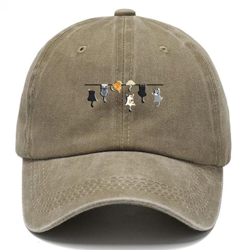 pc Hot Selling Cats Printed Baseball Hat Washed Hats for Men Beach Hat for Women Breathable Caps Hot Selling Adjustable DAD