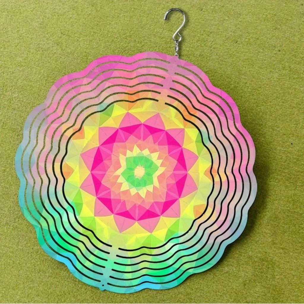 10-Inch Vibrant Metal Wind Spinner with 360° Hanging Hook – Colorful Geometric Design for Garden