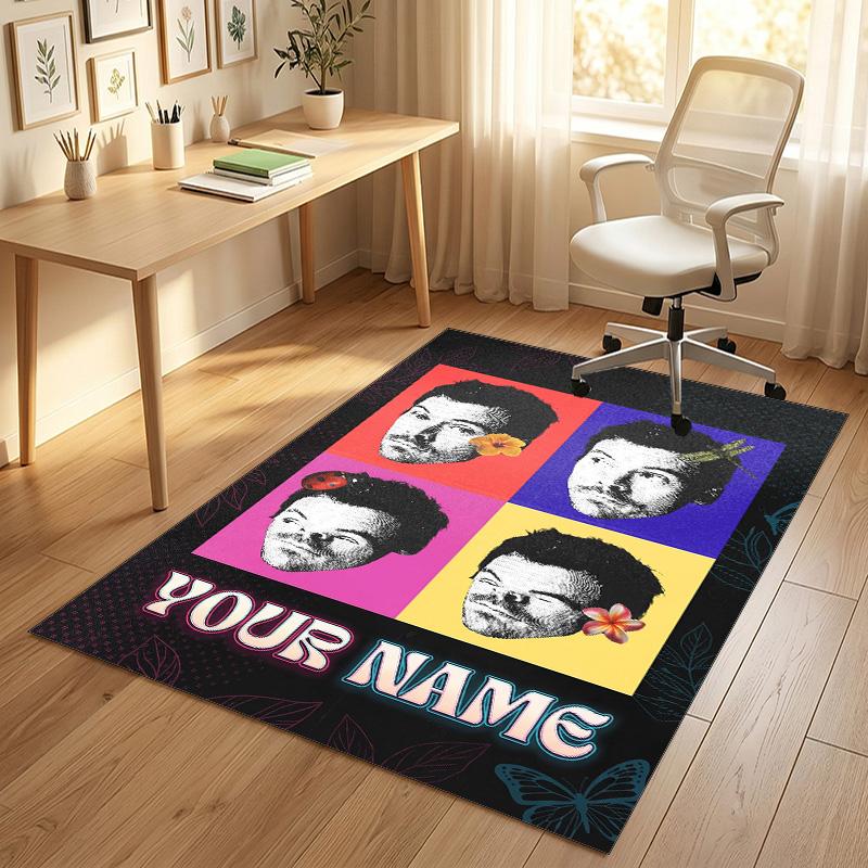 Personalized Crystal Velvet Carpet,Harry Styles Custom Printed Name, Plush Area Rug For Home Indoor Decor