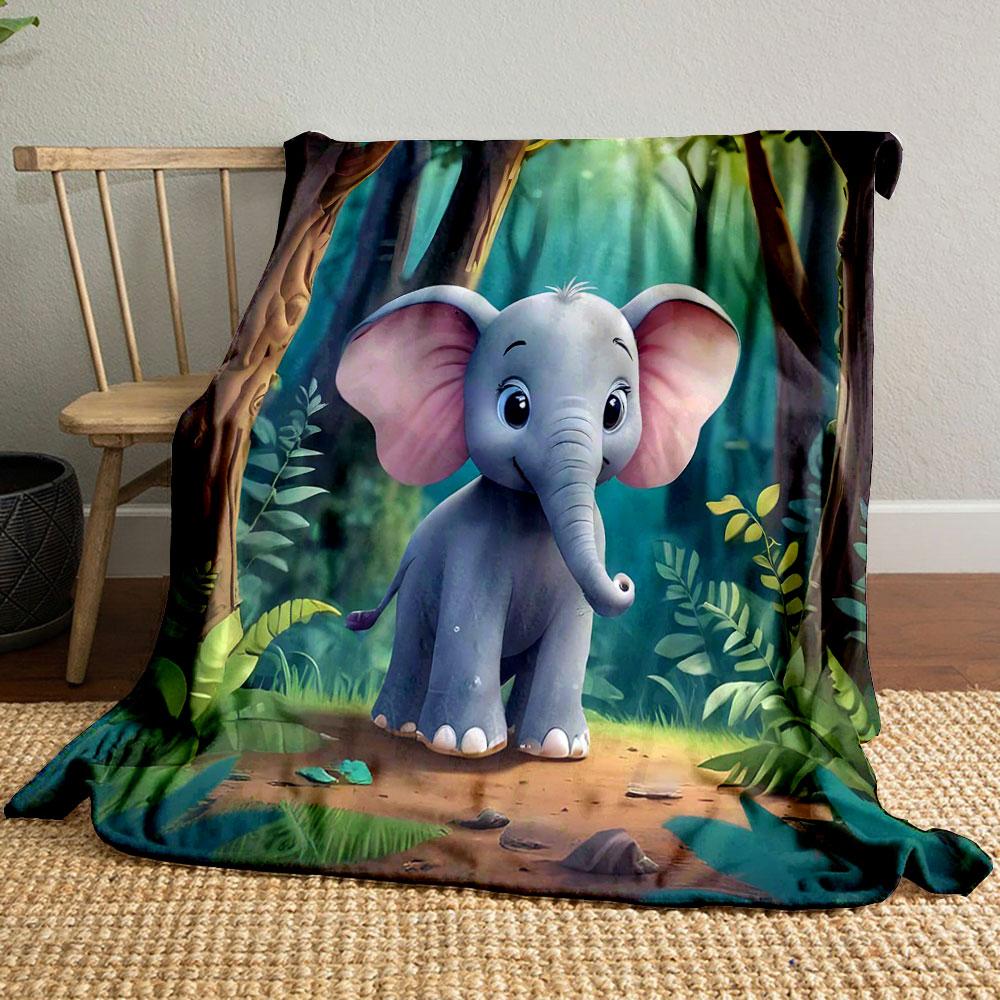 Baby Elephant in Enchanted Forest Patterned blanket, flannel, suitable for all seasons, home decor, warm and cozy