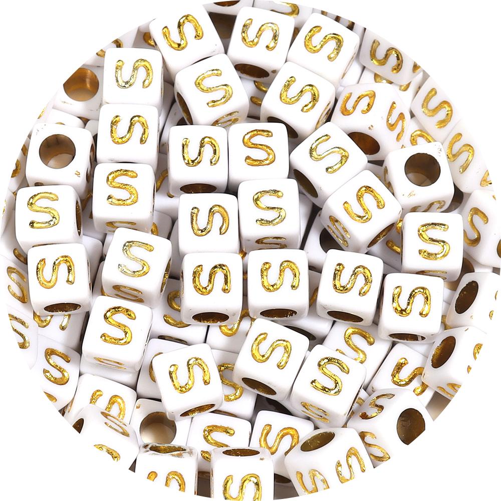 100pcs/lot 4.5 6mm Gold Letter Acrylic Square Beads Large Hole Loose Alphabet Beads For DIY Craft Bracelet Earrings Accessories