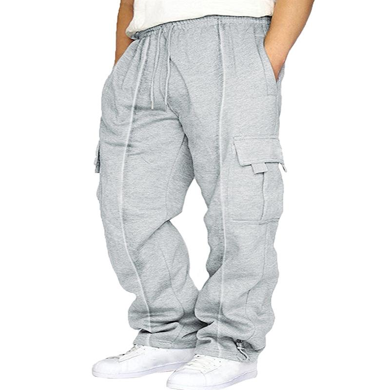 Мужские новые спортивные повседневные брюки-комбинезоны свободного кроя с кружевом и множеством карманов, на флисе
