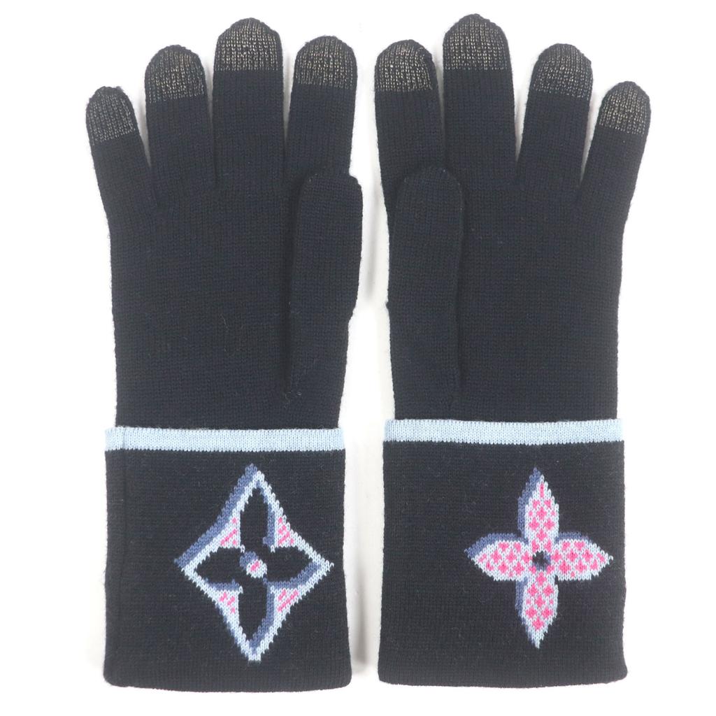 Отличные перчатки LOUIS VUITTON Gong Giant Pop Monogram Glove черная шерсть M73905 Б/У