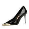 Banquet Shallow Mouth Stiletto High Heels Women's Shoes Pointed Iron Head Decorative Super High Heel Patent Leather Shoes
