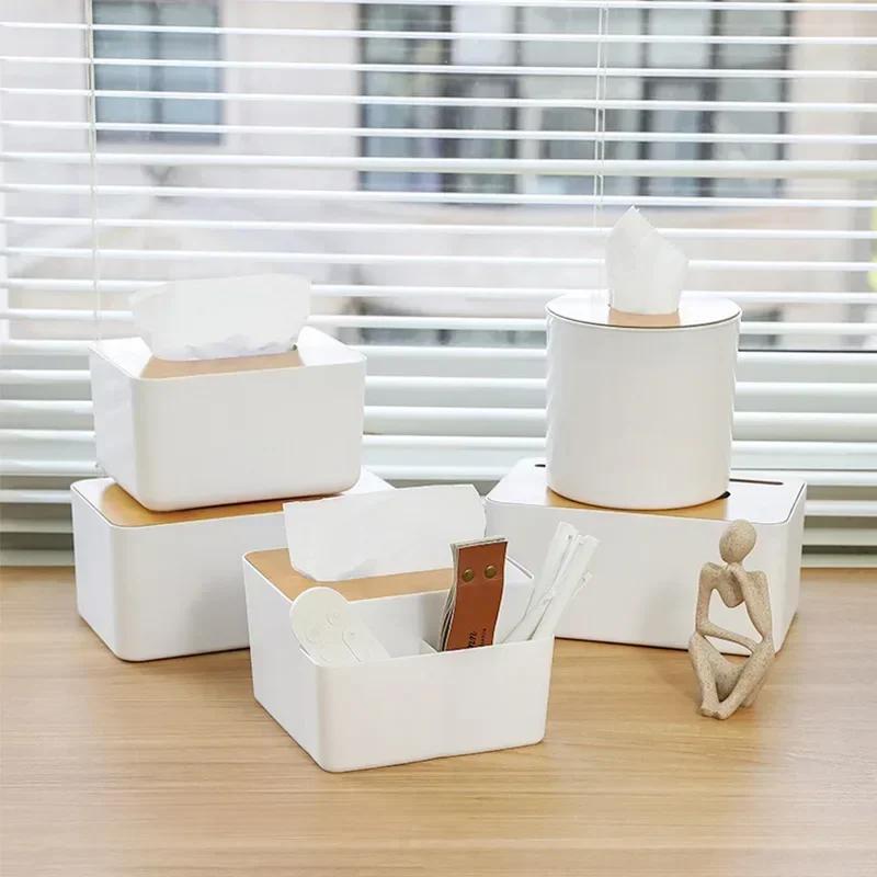 Пластиковая коробка для салфеток с деревянной крышкой, квадратный держатель для салфеток, контейнер для влажных салфеток, современный домашний чайный столик с дистанционным управлением, перегородка