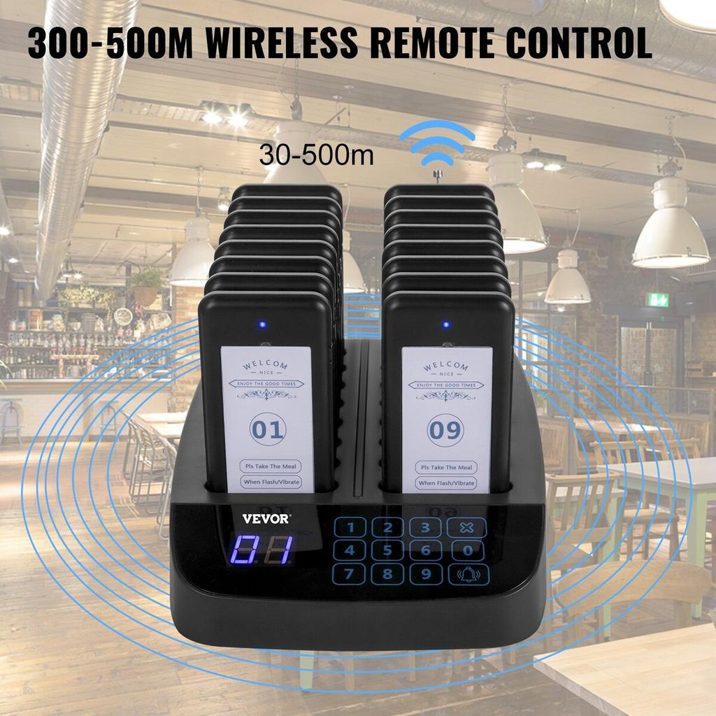 Restaurant Pager 16 Coasters Paging System Max 98 Nursery Pager Wireless Paging Queuing Calling System Touch Screen with Vibration, Flashing and