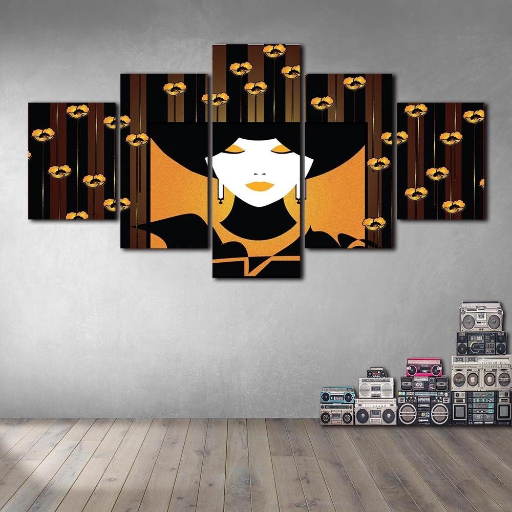 Contemporary Picture Frame Modular 5 Pieces Woman Face Abstract Art Poster Modern Wall Canvas Painting Prints Bedroom Home Decor