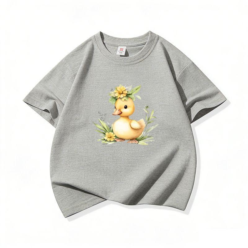Duck And Flowers Graphic Tee Kids 100 Cotton Crew Neck Muticolor T Shirt Short Sleeve Breathable Tops For Boys Girls Children