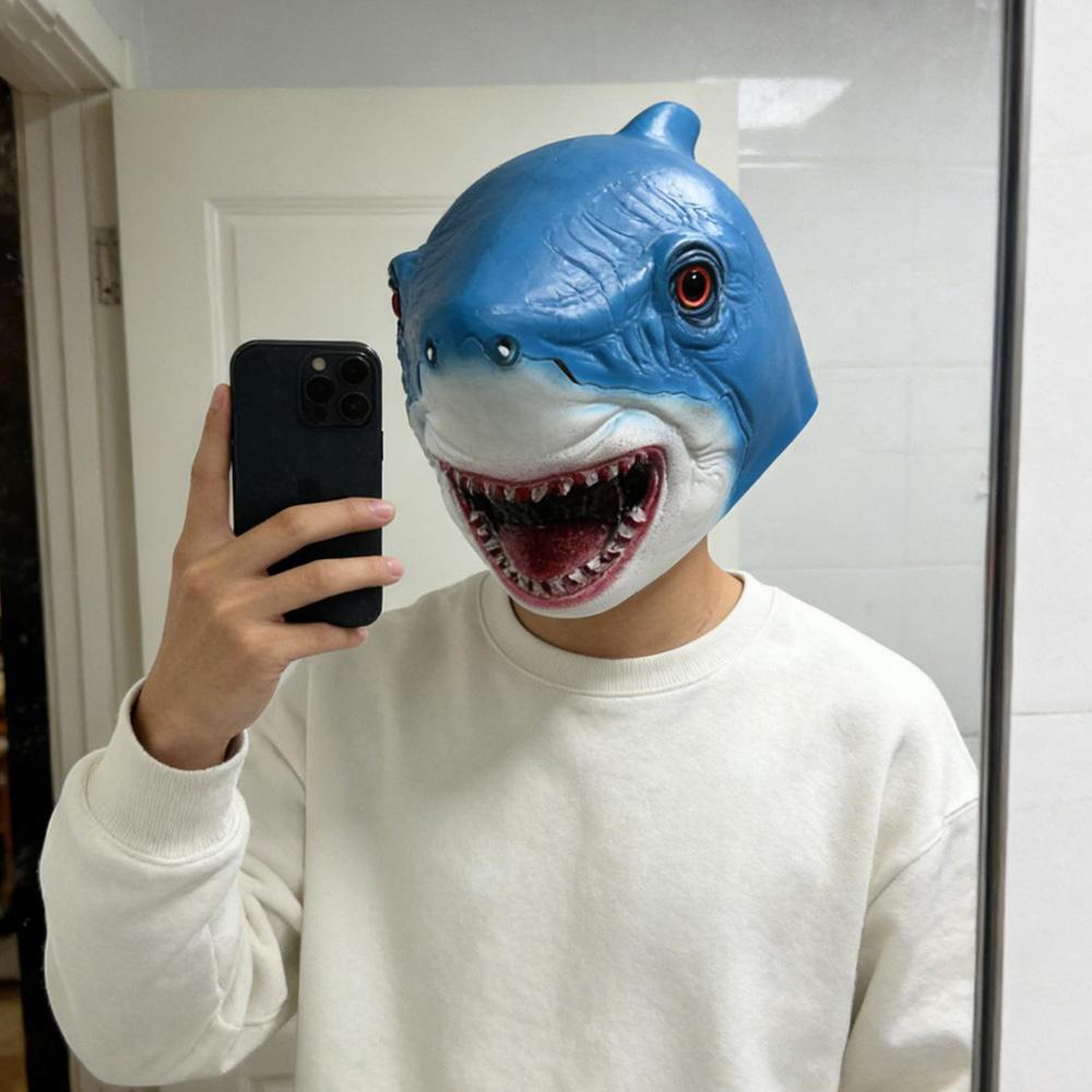 Funny Shark Hood Mask Cosplay Marine Organisms Blue Shark Latex Masks Halloween Carnival Dress Up Party Costume Props