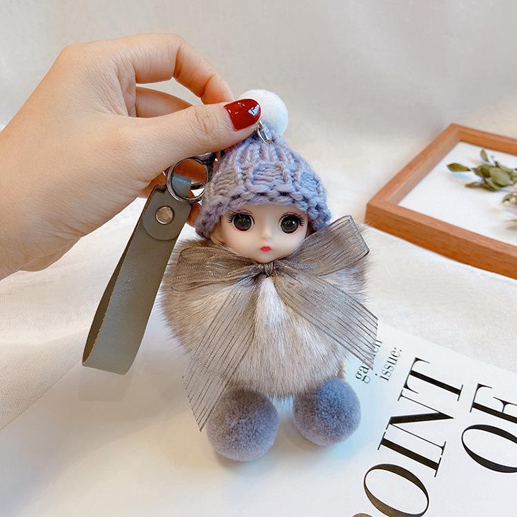 Брелок-брелок Помпон Спящая кукла Милые пушистые плюшевые брелки для женских и девичьих сумок Брелоки для ключей от машин Брелок Подарок Очаровательный Украшение