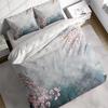 Japanese Cherry Blossom Sparrow Duvet Cover Set W Pillowcases, Grey Pink Floral Quilt Cover, Printed Single Double Queen King US