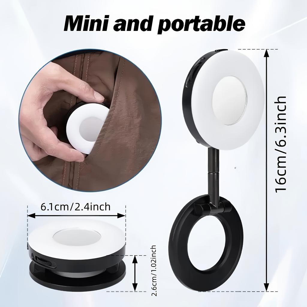 Magnetic Selfie Light – MagSafe-Compatible Ring Fill Light with 360° Rotation, Foldable Stand & Mirror for Selfies/Video Calls less