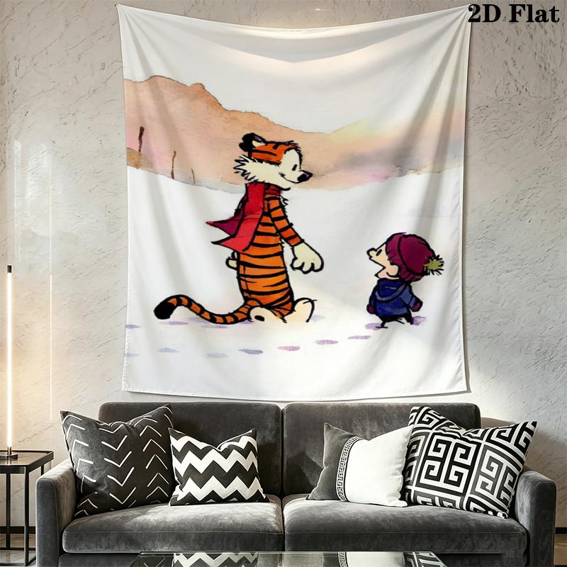 Calvin and Hobbes Wall Tapestry Aesthetic Wall Hanging Printed Fabric Blanket Decorative Tapestries for Bedroom Living Room Home Decor