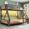 Metal Bunk Bed 90x200 / 140x200 cm, Single Bed Top, Double Bed Bottom, Storage Compartment, LED Lighting, Space-Saving Children's Furniture, Black