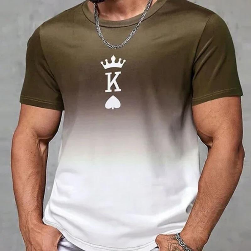 Summer Round Neck 3D Gradient Spade K Pattern Print Top Fashionable Casual Short Sleeved Men's T-shirts