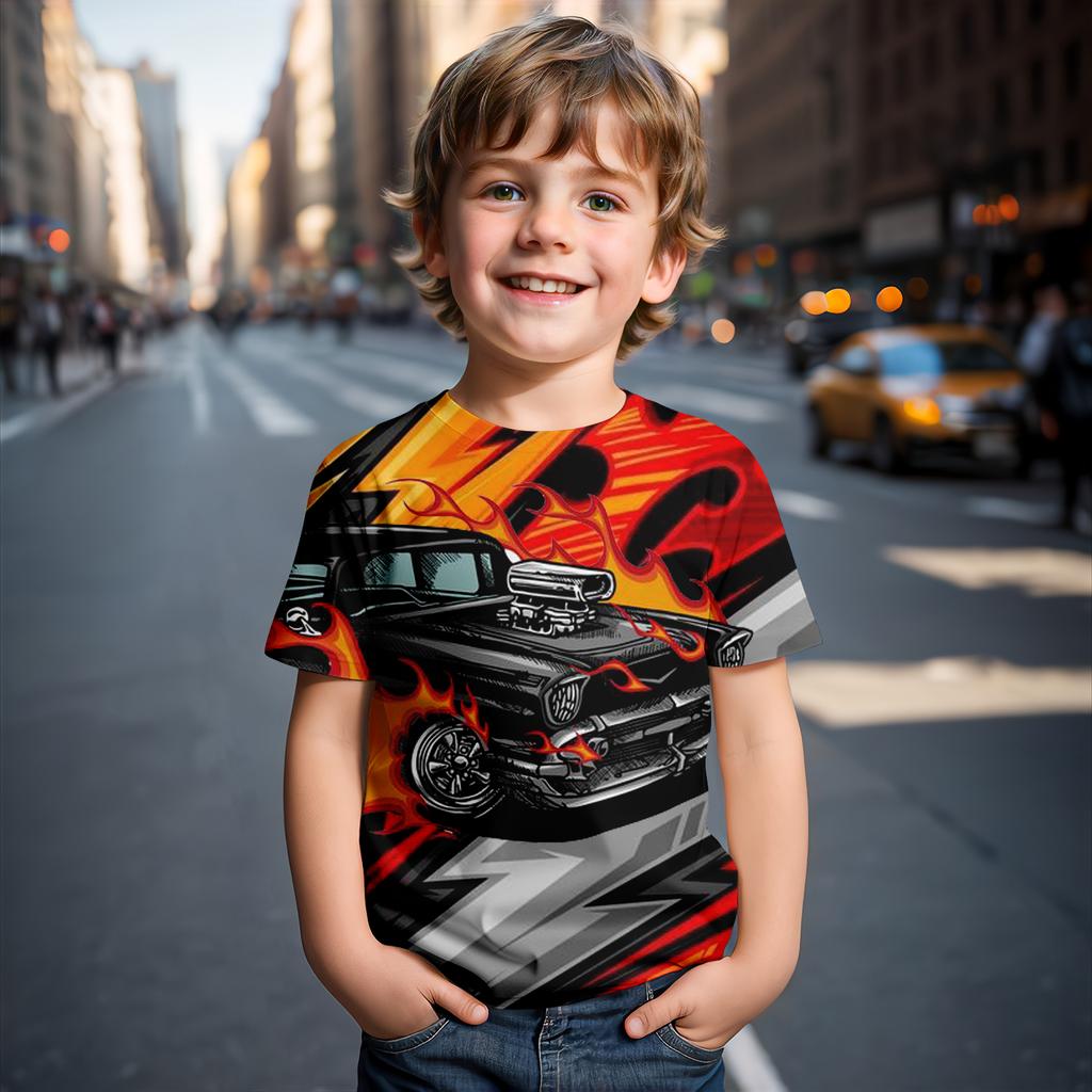 Летняя детская футболка Hot Wheels Car с 3D-печатью, гоночная одежда для мальчиков, топ с короткими рукавами, крутая вечеринка для девочек, модный тренд