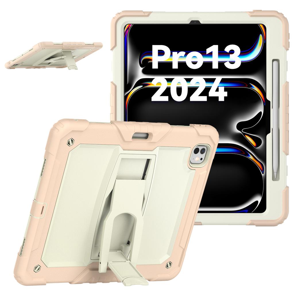 For iPad Pro 13 (2024) Kickstand Case PC+Silicone Tablet Cover with Pen Slot/Shoulder Strap