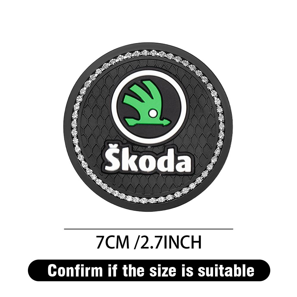 Diamond Rubber Non-slip Mat Water Cup Slot Pad Car Coaster For Skoda Rapid Kamiq Karoq Yeti Enyaq A7 Octavia Kodiaq Fabia Superb