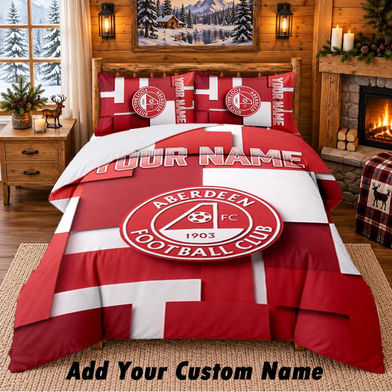 Aberdeen FC Pattern Bedding 3Pcs Set Custom Name, Bed Sheet And Pillowcases For Home Bedroom