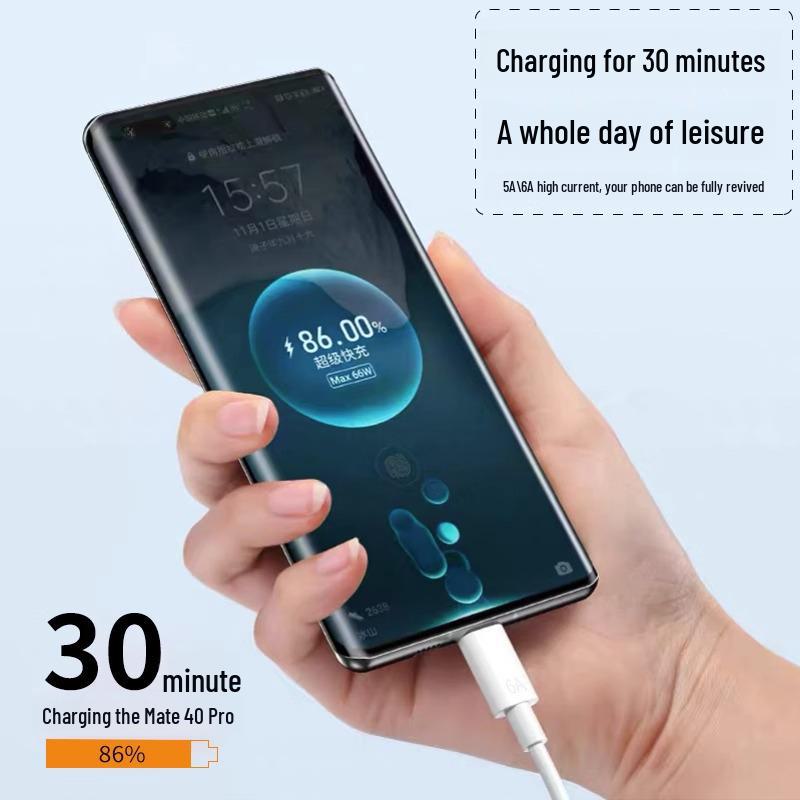 6A Type-C Data Cable for Huawei Mate50pro/40pro & Nova9, Super Fast Charging, Mobile Phone Charger.