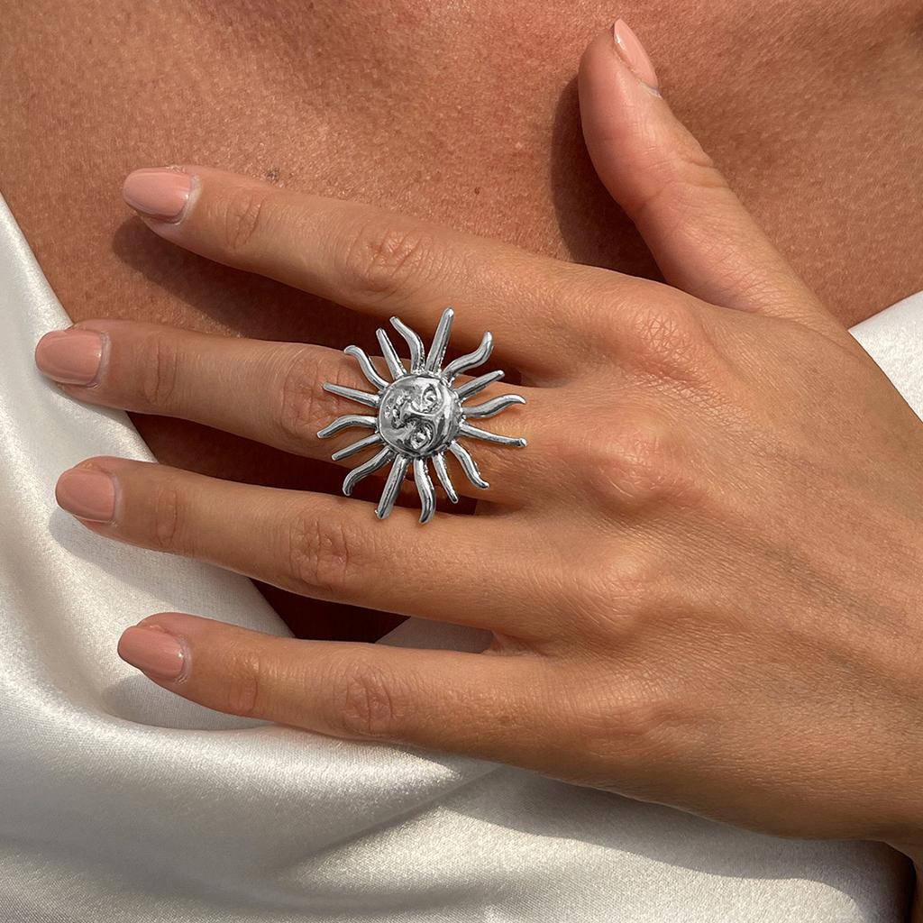 Преувеличенное лицо Солнце сплава кольца набор праздничный пляж геометрические регулируемые кольца персонализированные модные пригородные женские кольца