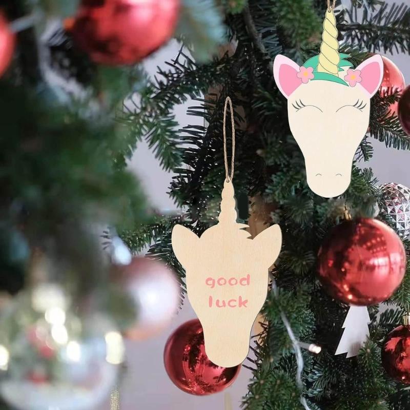 Unfinished Wooden Ornaments Unicorns DIY Blank Christmas Tree Hanging Wood Slices