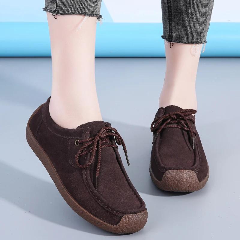 Новые замшевые кожаные женские повседневные туфли на плоской подошве кроссовки женские мокасины дизайнерские лоферы женская обувь женские туфли большого размера