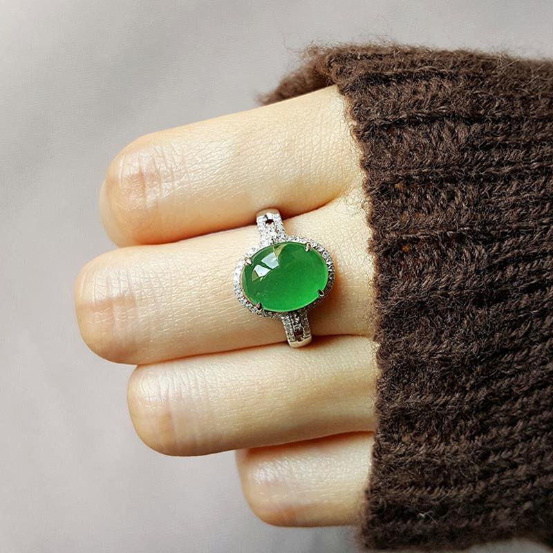 Новые классические овальные кольца из натурального хотанского нефрита для женщин, легкие, роскошные, инкрустированные кристаллами, модные свадебные украшения, подарок, регулируемые