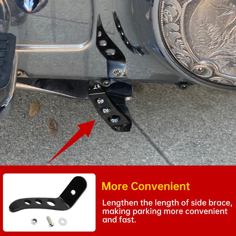 Black Motorcycle Foot Pedal Kickstand Chrome Stand Extension Kit For Harley CVO Touring Road King Electra Street Glide 1991-2022