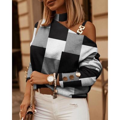 Осенне-зимний топ с длинными рукавами, цепочкой, подвеской, принтом и пуговицами, для женщин, блузки и рубашки