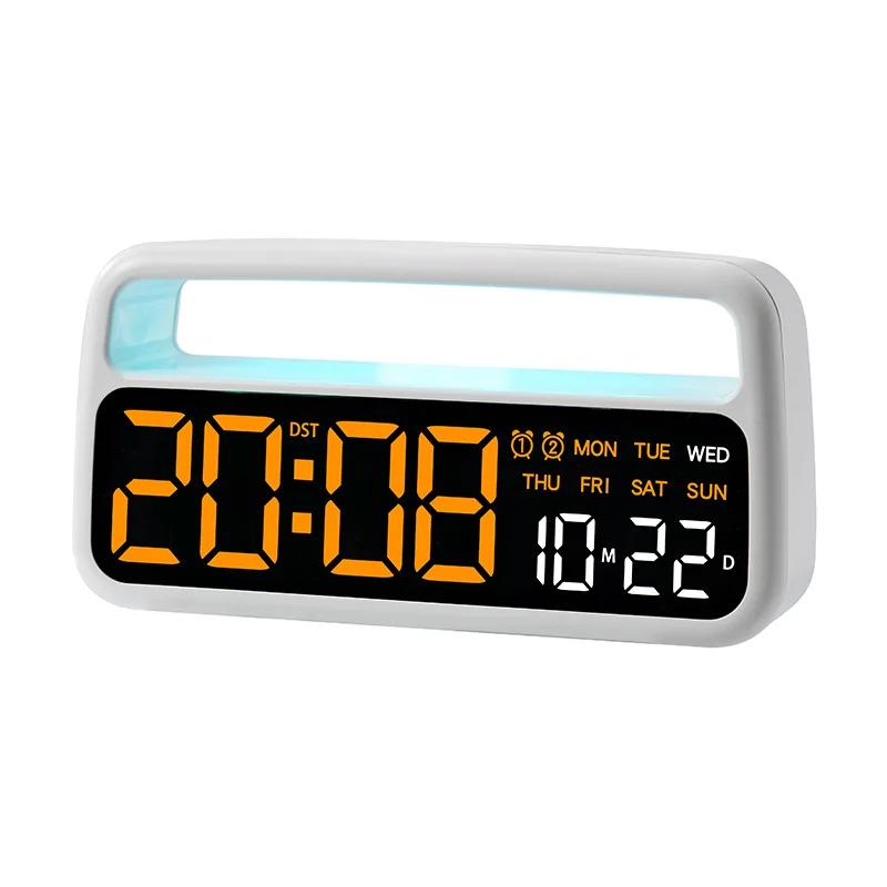 Mood Light Alarm Clock Large LED Table Clock with Handle Brightness Adjustment Time Date Week Display Desktop Clock Home Decor