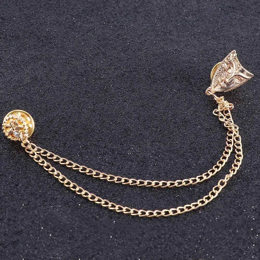Gold Color Suit Accessories Lapel Pins Tassel Brooches Women Men Mask Tassel Chain Brooch Brooch