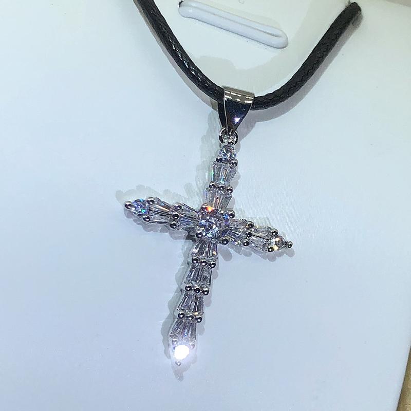 925 Sterling Silver Popular White Zircon Cross Pendant New Necklace For Ladies Party Birthday Jewelry Gift