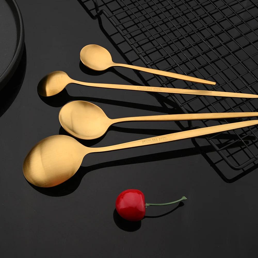 Набор столовых приборов Wstern Gold Matte из 6 предметов из нержавеющей стали, столовая посуда, столовые приборы, кухонный, для дома, набор десертных вилок, ложек, ножей, набор столовой посуды