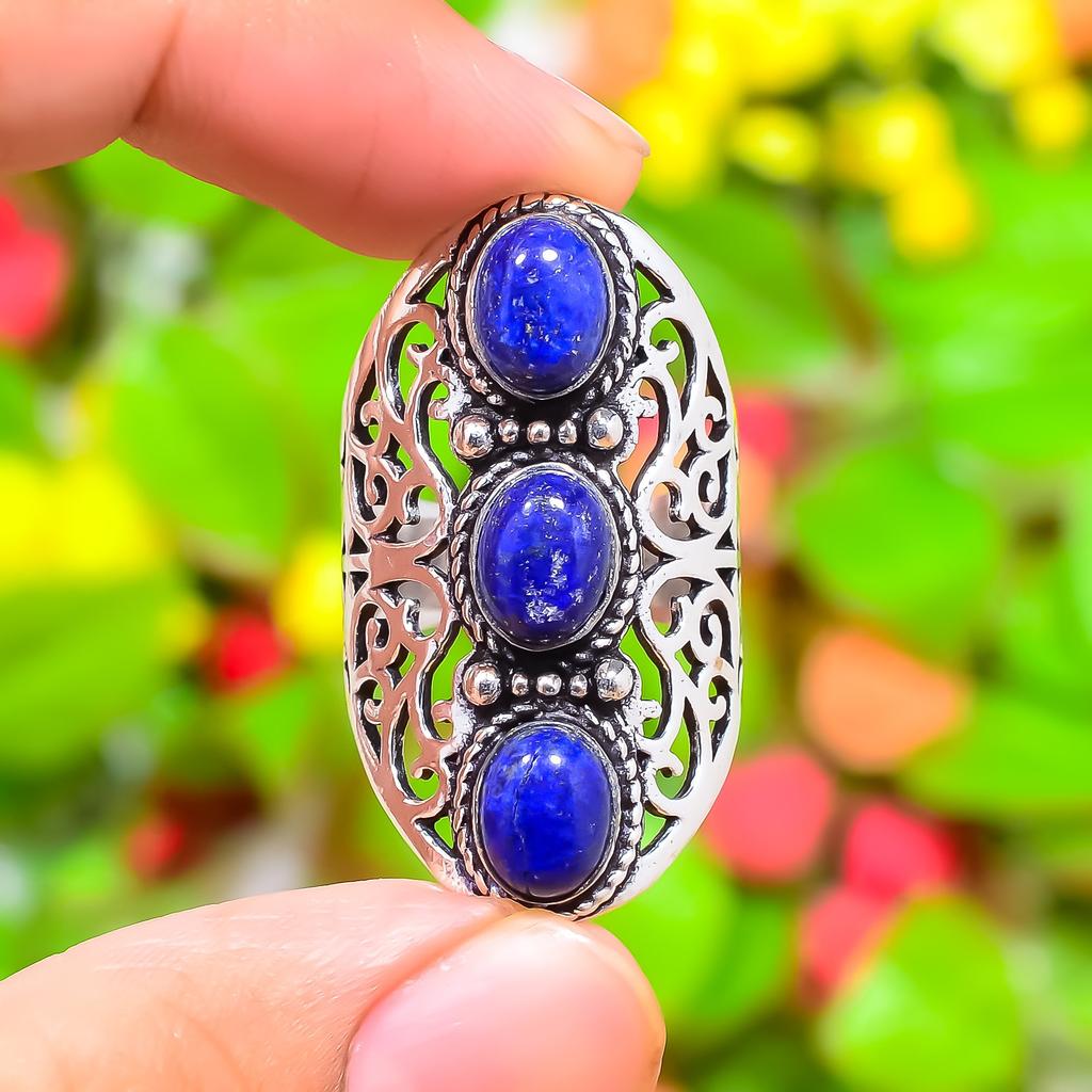 Lapis Lazuli Gemstone Handmade 925 Sterling Silver Jewelry Ring Size 9.5 l0F45