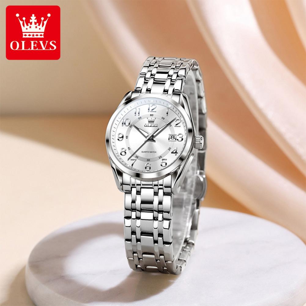 OLEVS Женские часы Водонепроницаемые из нержавеющей стали Женские часы Роскошный светящийся циферблат Календарь Оригинальные кварцевые часы