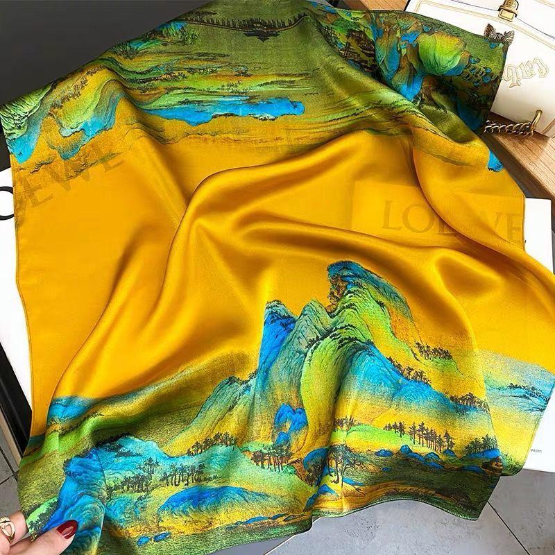 Женский маленький квадратный платок в китайском стиле ретро с лесным принтом, похожий на шелк | Весенне-летний платок для защиты шеи для женщин